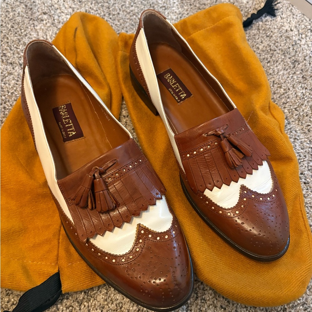 Barletta Brown and White Tassel Loafers